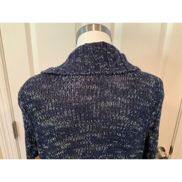 Yellow Bird Anthropologie Blue Ribbed Fold Over Collar Cardigan, Size L - Picture 7 of 8
